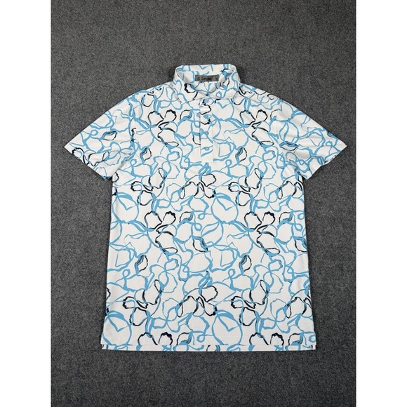 G/FORE Other - G/FORE Men's Small Blush Floral Performance Golf Polo Shirt Stretch Blue White